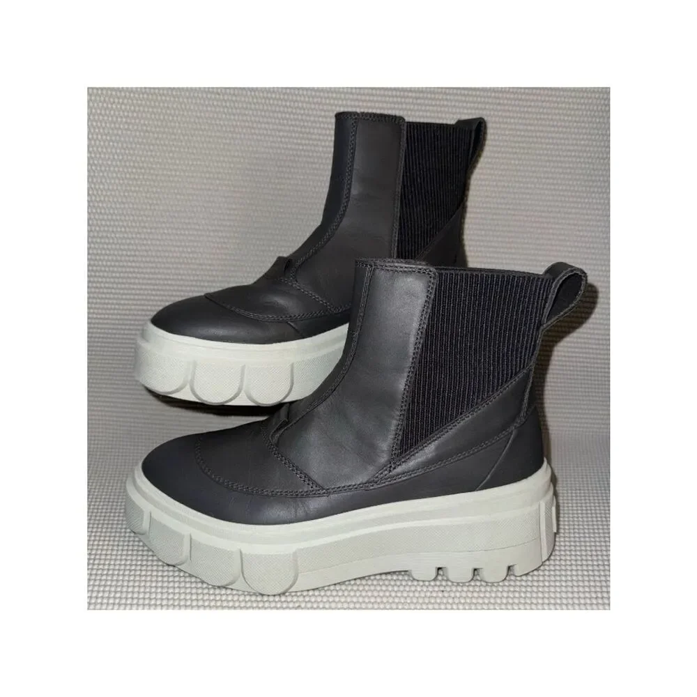 SOREL Caribou X Waterproof Gray Leather Platform Chelsea Boots Womens Size 8.5